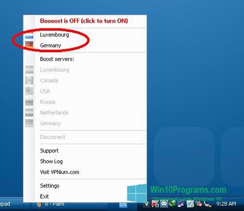 Скриншот программы VPNium для Windows 10