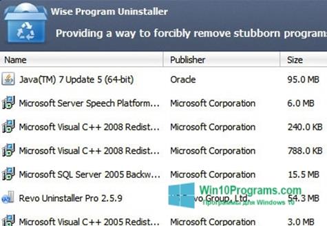 Скриншот программы Wise Program Uninstaller для Windows 10