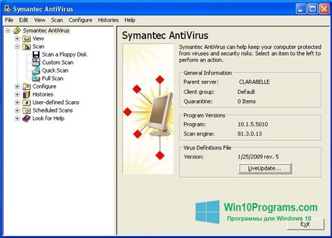Скриншот программы Symantec Antivirus для Windows 10