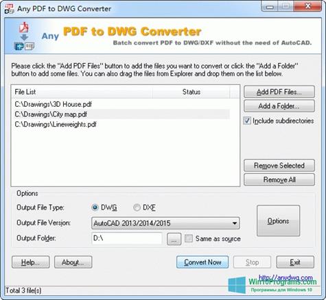 Скриншот программы PDF to DWG Converter для Windows 10