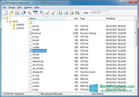 Скриншот программы WinImage для Windows 10