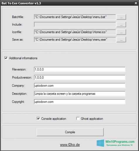 Скриншот программы Bat To Exe Converter для Windows 10