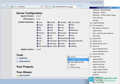 Скриншот программы WampServer для Windows 10