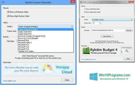 Скриншот программы Rylstim Screen Recorder для Windows 10