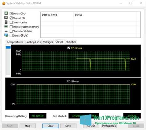 Скриншот программы CPU Stability Test для Windows 10