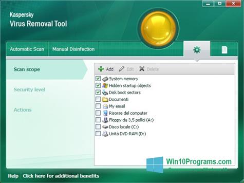 Скриншот программы Kaspersky Virus Removal Tool для Windows 10