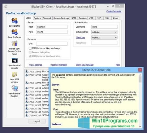 Скриншот программы Bitvise SSH Client для Windows 10
