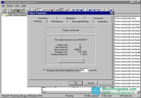Скриншот программы Teleport Pro для Windows 10