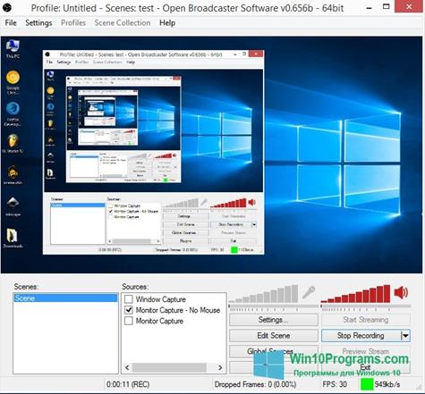 Скриншот программы Open Broadcaster Software для Windows 10