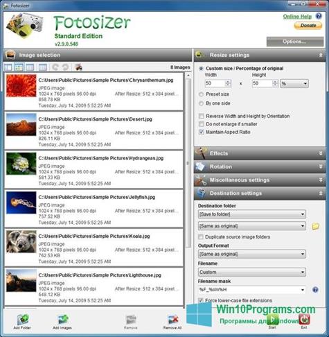 Скриншот программы Fotosizer для Windows 10