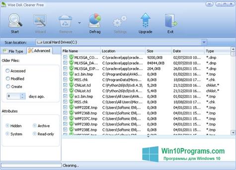 Скриншот программы Wise Disk Cleaner для Windows 10