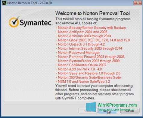 Скриншот программы Norton Removal Tool для Windows 10