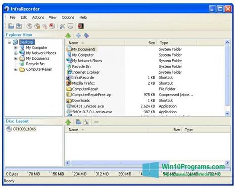 Скриншот программы InfraRecorder для Windows 10