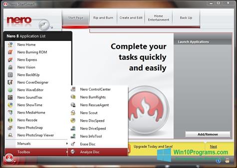 Скриншот программы Nero StartSmart для Windows 10