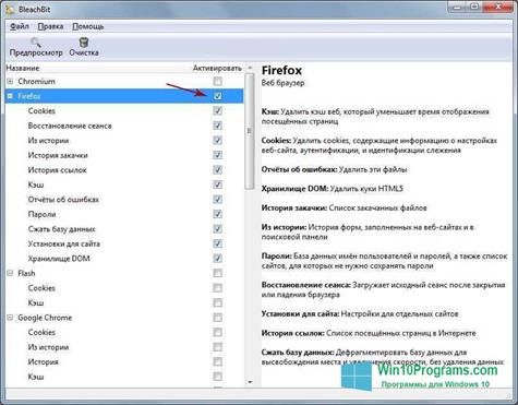 Скриншот программы BleachBit для Windows 10