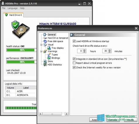 Скриншот программы HDDlife для Windows 10