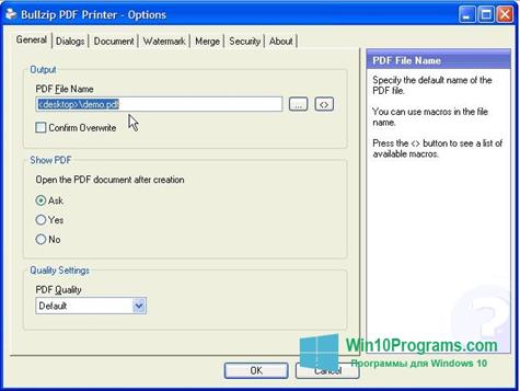 Скриншот программы BullZip PDF Printer для Windows 10