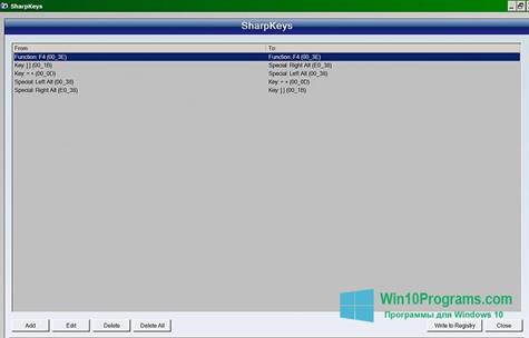 Скриншот программы SharpKeys для Windows 10