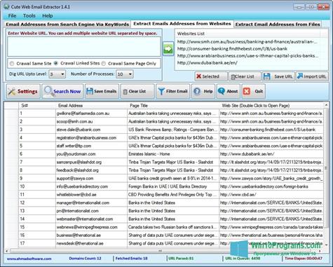 Скриншот программы eMail Extractor для Windows 10