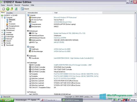 Скриншот программы EVEREST Home Edition для Windows 10
